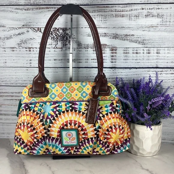 LILY BLOOM BRIGHT FLORAL MULTICOLOR HAND SHOULDER BAG SPRING SUMMER PURSE GUC - Picture 2 of 10
